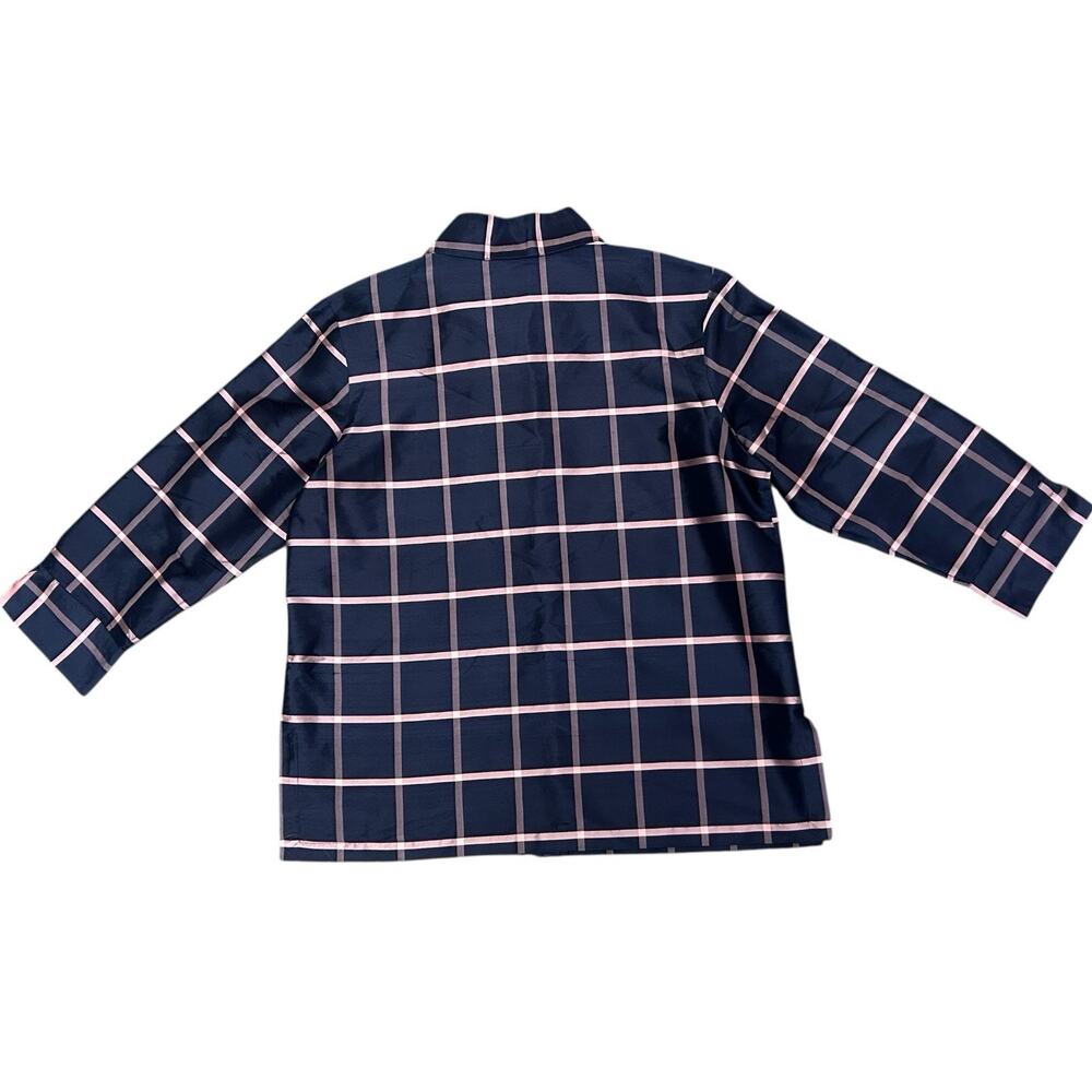 Linea Shirt Women S Small Blue Plaid Button Up Silk 3/4 Sleeve Collared Casual - Picture 2 of 7